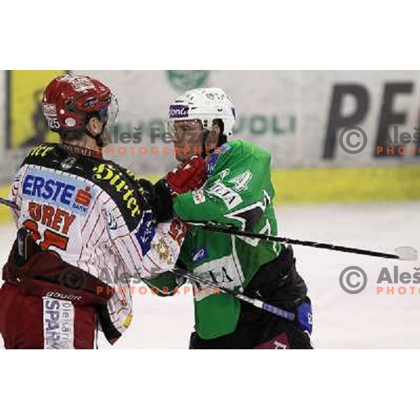 Matej Hocevar and Furey in action during ice-hockey match Tilia Olimpija-KAC in Ebel league, played in Hala Tivoli, Ljubljana, Slovenia 19.1.2010 
