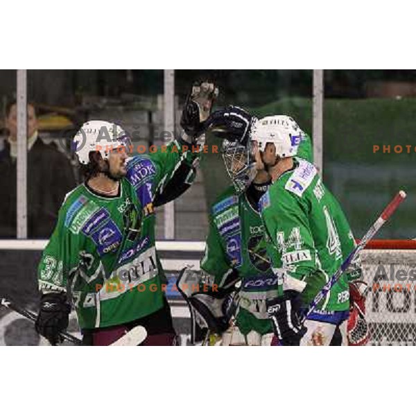 Banham, Sila, Pratt in action during ice-hockey match Tilia Olimpija-KAC in Ebel league, played in Hala Tivoli, Ljubljana, Slovenia 19.1.2010 