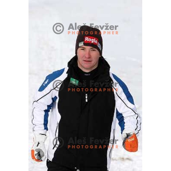 Rok Marguc, world cup snowboarder and member of Slovenia 2010 Olympic team during practice at Rogla Ski resort, Slovenia 5.1.2010 