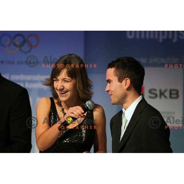 Anja Hvaca and Jernej Damjan during presentation of Slovenia Olympic team for Vancouver 2010 Olympic games, Ljubljana Castle, Slovenia 27.1.2010 