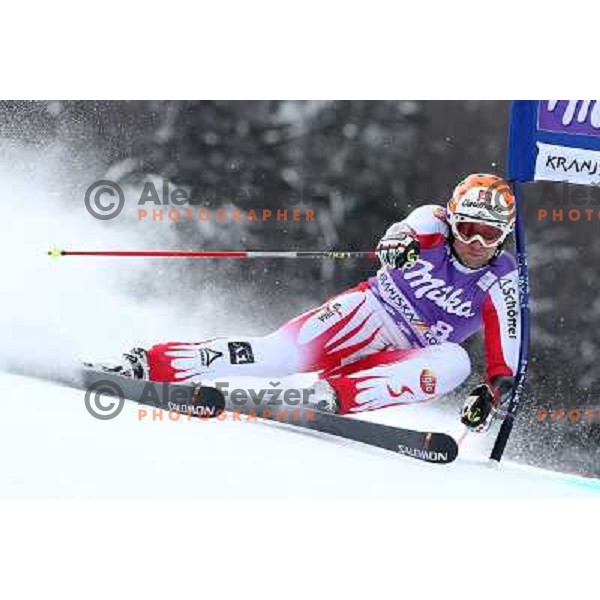 Romed Baumann of Austria skiing during first run of AUDI FIS World Cup Giant Slalom race in Kranjska Gora, Slovenia 29.1.2010 