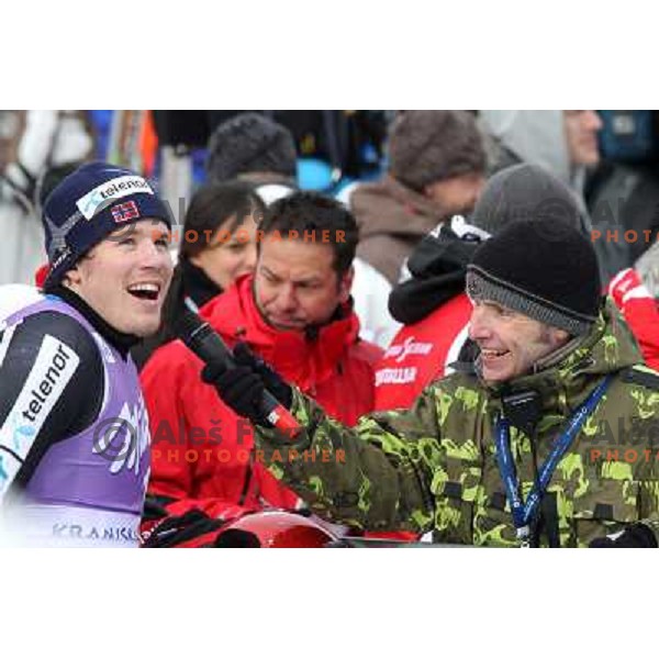 Kjetil Jansrud and Andrej Dekleva after second run of AUDI FIS World Cup Giant Slalom race in Kranjska Gora, Slovenia 29.1.2010 