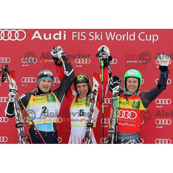 Jansrud, Hierscher, Ligety in finish after second run of AUDI FIS World Cup Giant Slalom race for Vitranc Cup in Kranjska Gora, Slovenia 30.1.2010 