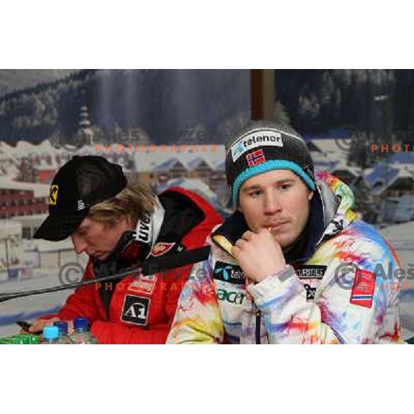 Marcel Hirscher of Austria and Kjetil Jansrud of Norway at press conference after AUDI FIS World Cup Giant Slalom race for Vitranc Cup in Kranjska Gora, Slovenia 30.1.2010 