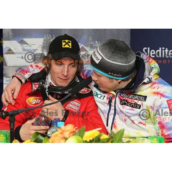 Marcel Hirscher of Austria and Kjetil Jansrud of Norway at press conference after AUDI FIS World Cup Giant Slalom race for Vitranc Cup in Kranjska Gora, Slovenia 30.1.2010 