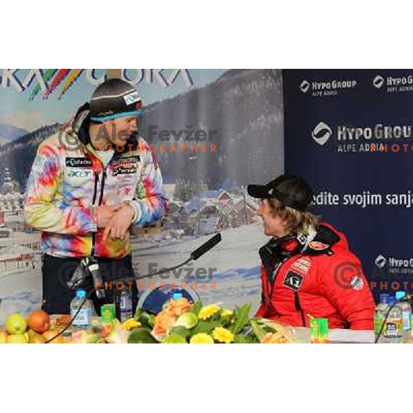 Marcel Hirscher of Austria and Kjetil Jansrud of Norway at press conference after AUDI FIS World Cup Giant Slalom race for Vitranc Cup in Kranjska Gora, Slovenia 30.1.2010 