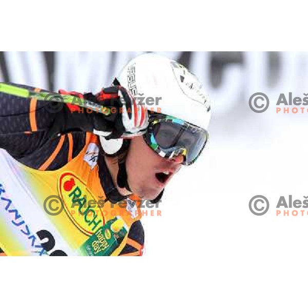 Ondrej Bank in finish after second run of AUDI FIS World Cup Giant Slalom race for Vitranc Cup in Kranjska Gora, Slovenia 30.1.2010 