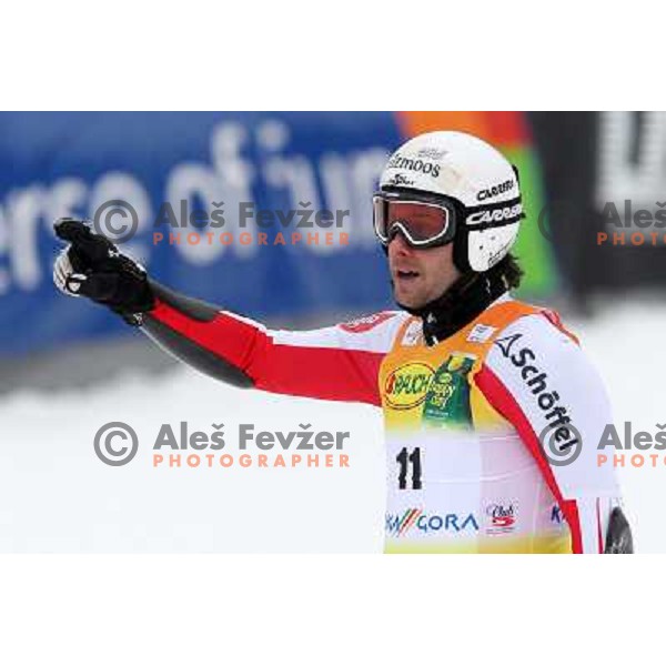 Phillipp Shoerghofer of Austria in finish after second run of AUDI FIS World Cup Giant Slalom race for Vitranc Cup in Kranjska Gora, Slovenia 30.1.2010 