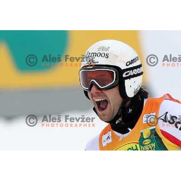 Phillipp Shoerghofer of Austria in finish after second run of AUDI FIS World Cup Giant Slalom race for Vitranc Cup in Kranjska Gora, Slovenia 30.1.2010 