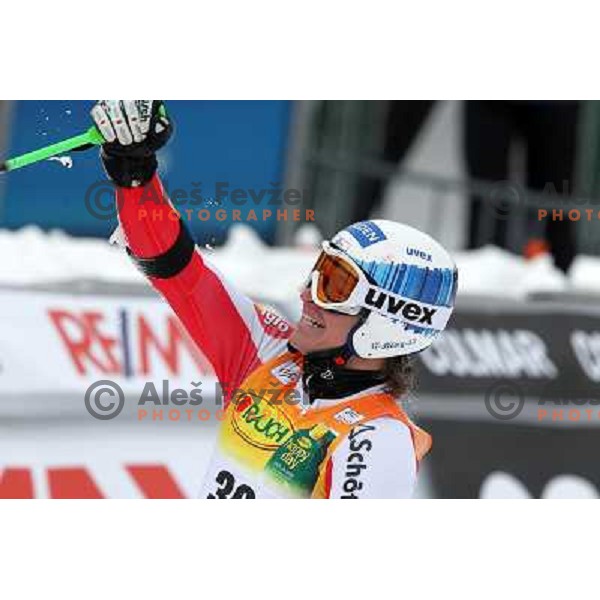 Christoph Noesig of Austria in finish after second run of AUDI FIS World Cup Giant Slalom race for Vitranc Cup in Kranjska Gora, Slovenia 30.1.2010 