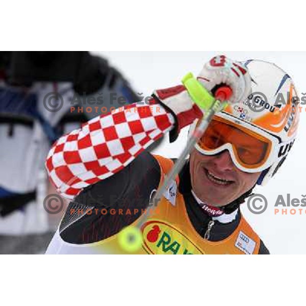 Ivica Kostelic of Croatia in finish after second run of AUDI FIS World Cup Giant Slalom race for Vitranc Cup in Kranjska Gora, Slovenia 30.1.2010 