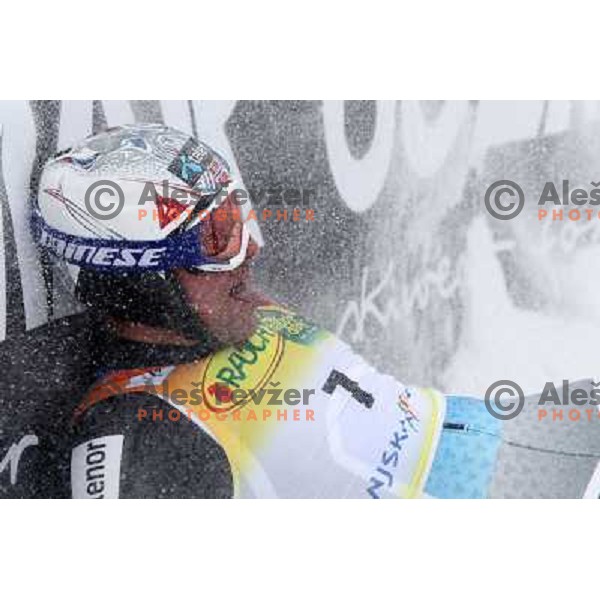 Axel Lund Svindal of Norway in finish after second run of AUDI FIS World Cup Giant Slalom race for Vitranc Cup in Kranjska Gora, Slovenia 30.1.2010 