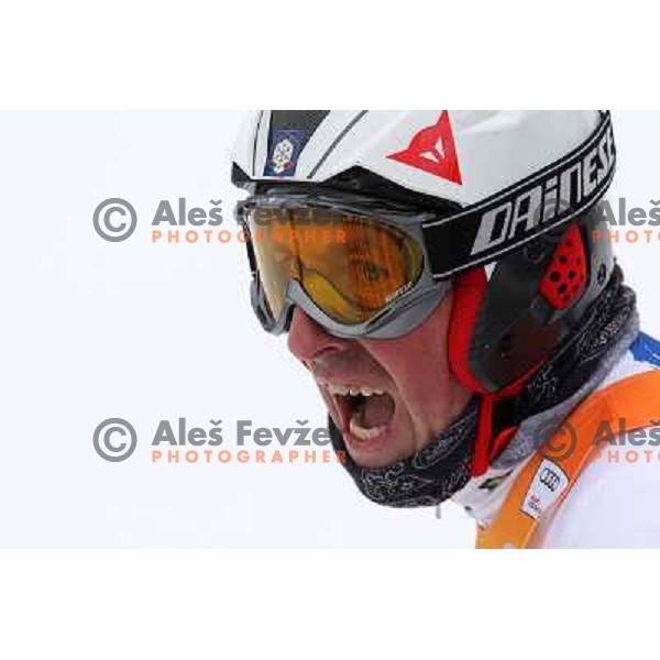 Alexander Ploner of Italy in finish after second run of AUDI FIS World Cup Giant Slalom race for Vitranc Cup in Kranjska Gora, Slovenia 30.1.2010 