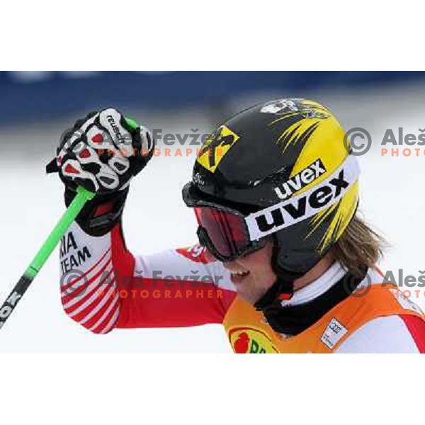 Marcel Hirscher of Austria in finish after second run of AUDI FIS World Cup Giant Slalom race for Vitranc Cup in Kranjska Gora, Slovenia 30.1.2010 