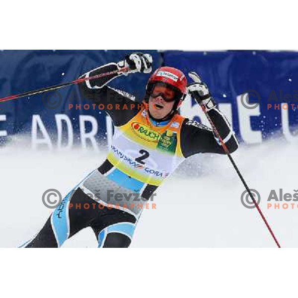 Kjetil Jansrud of Norway in finish after second run of AUDI FIS World Cup Giant Slalom race for Vitranc Cup in Kranjska Gora, Slovenia 30.1.2010 