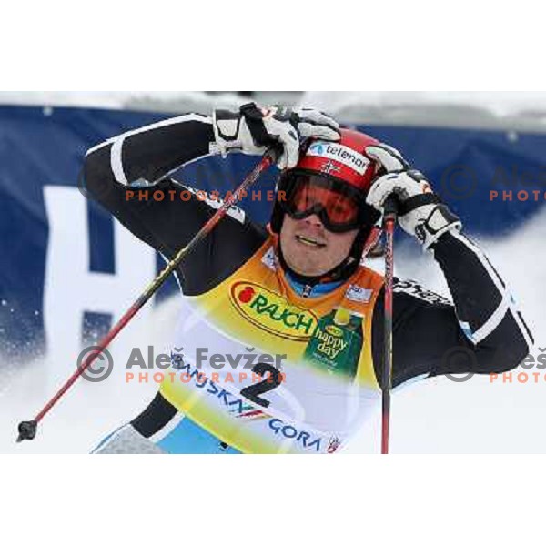 Kjetil Jansrud of Norway in finish after second run of AUDI FIS World Cup Giant Slalom race for Vitranc Cup in Kranjska Gora, Slovenia 30.1.2010 