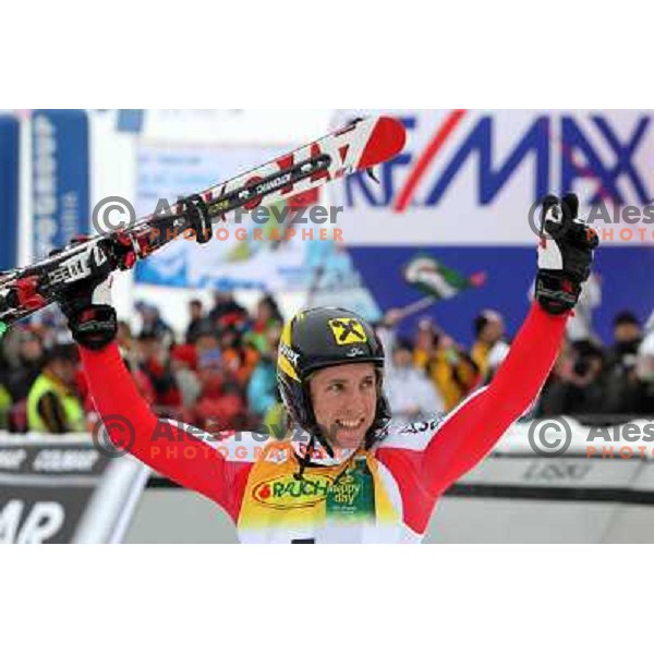 Marcel Hirscher of Austria in finish after second run of AUDI FIS World Cup Giant Slalom race for Vitranc Cup in Kranjska Gora, Slovenia 30.1.2010 