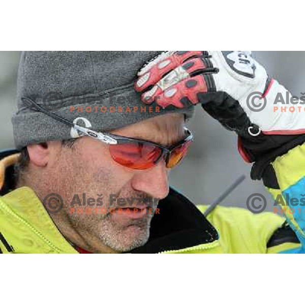 Urban Planinsek during course inspection before AUDI FIS World Cup Giant Slalom race for Vitranc Cup in Kranjska Gora, Slovenia 30.1.2010 
