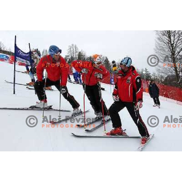 Raich and Baumann during course inspection before AUDI FIS World Cup Giant Slalom race for Vitranc Cup in Kranjska Gora, Slovenia 29.1.2010 