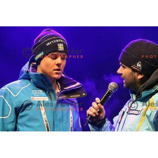 Mattias Hargin and Ales Smrekar during public draw of starting numbers for AUDI FIS World Cup Slalom- Vitranc Cup in Kranjska gora, Slovenia 30.1.2010 
