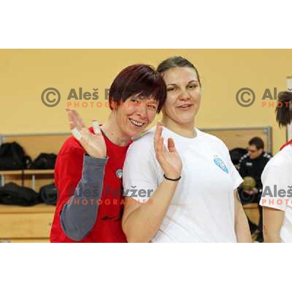 Sergeja Stefanisin, Dragana Cvijic in action during practice session of RK Krim Mercator in Ljubljana, Slovenia 4.2.2010 
