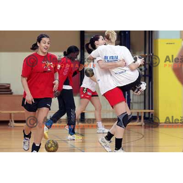 Andrea Lekic, Ana Gros in action during practice session of RK Krim Mercator in Ljubljana, Slovenia 4.2.2010 