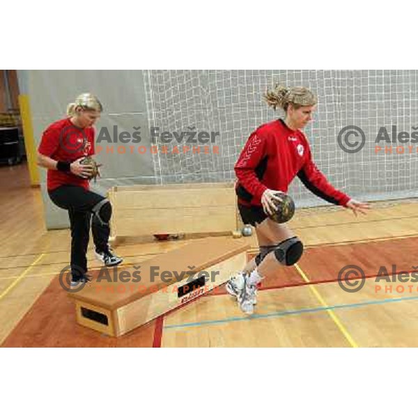 Tjasa Prebil , Maja Zrnec in action during practice session of RK Krim Mercator in Ljubljana, Slovenia 4.2.2010 