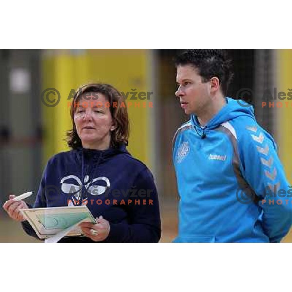  Marta Bon and Uros Bregar in action during practice session of RK Krim Mercator in Ljubljana, Slovenia 4.2.2010 