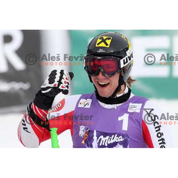 Marcel Hirscher of Austria in finish after second run of AUDI FIS World Cup Giant Slalom race in Kranjska Gora, Slovenia 29.1.2010 
