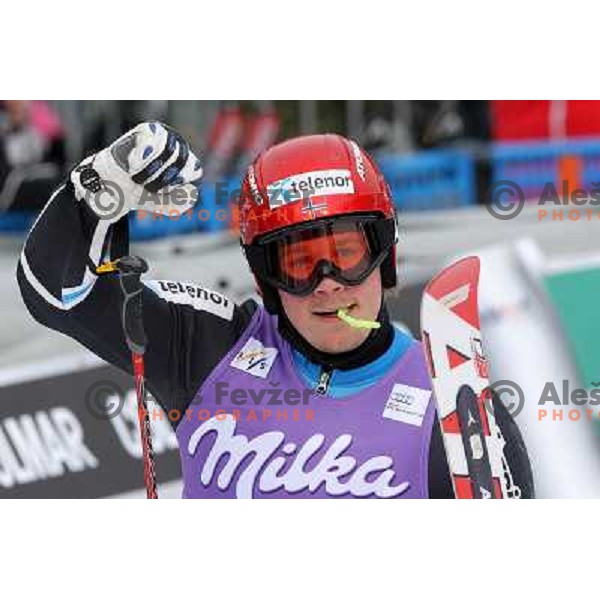 Kjetil Jansrud of Norway in finish after second run of AUDI FIS World Cup Giant Slalom race in Kranjska Gora, Slovenia 29.1.2010 