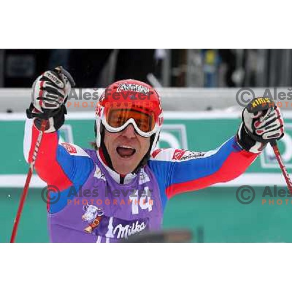 Cyprien Richard of France in finish after second run of AUDI FIS World Cup Giant Slalom race in Kranjska Gora, Slovenia 29.1.2010 