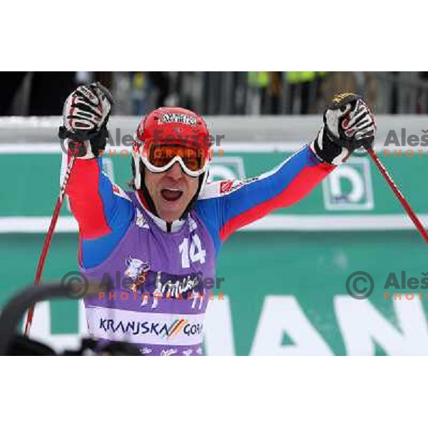 Cyprien Richard of France in finish after second run of AUDI FIS World Cup Giant Slalom race in Kranjska Gora, Slovenia 29.1.2010 