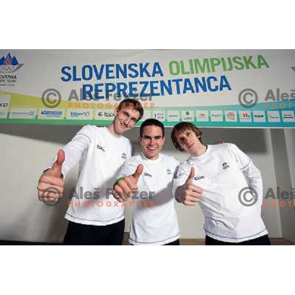 Mitja Meznar, Jernej Damjan, Primoz Pikl members of Slovenia Olympic team for 2010 Olympic Games in Vancouver at official presentation at Ljubljana Castle, Slovenia 27.1.2010 