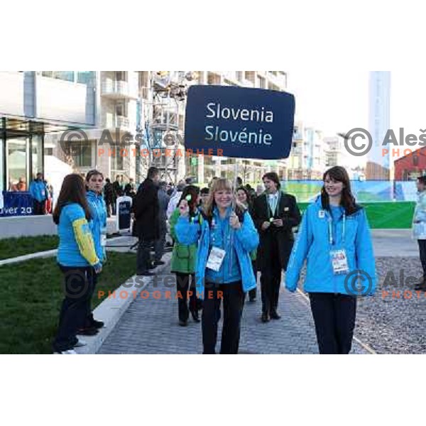Team Slovenia during official ceremony "Raising the flag" in Olympic village at 2010 Winter Olympic games in Vancouver, Canada 9.2.2010 