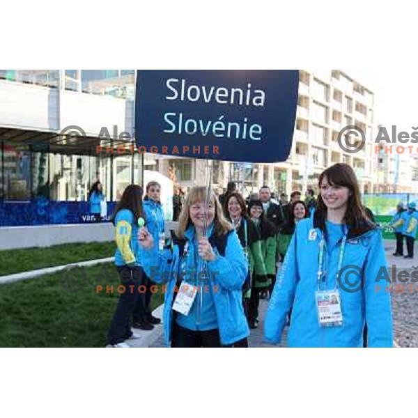 Team Slovenia during official ceremony "Raising the flag" in Olympic village at 2010 Winter Olympic games in Vancouver, Canada 9.2.2010 