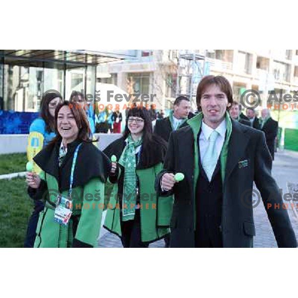 Gordana Smrekar, Nina Bednarik, Gregor Urbas during official ceremony "Raising the flag" in Olympic village at 2010 Winter Olympic games in Vancouver, Canada 9.2.2010 