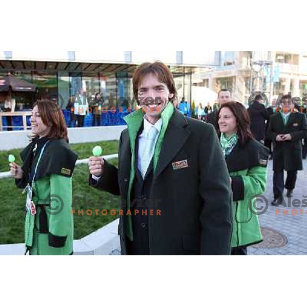 Gordana Smrekar, Nina Bednarik, Gregor Urbas during official ceremony "Raising the flag" in Olympic village at 2010 Winter Olympic games in Vancouver, Canada 9.2.2010 