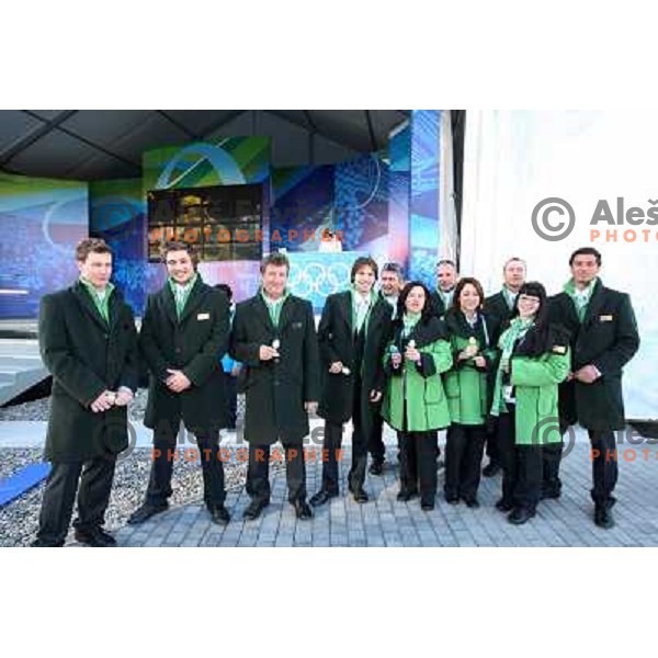 Team Slovenia during official ceremony "Raising the flag" in Olympic village at 2010 Winter Olympic games in Vancouver, Canada 9.2.2010 