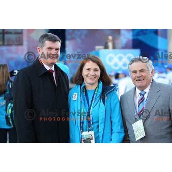 Ambassador of Slovenia in Canada Tomaz Kunstelj, director of NOC services Andreja Leskovsek and honoury consul Branko Palcic during official ceremony "Raising the flag" in Olympic village at 2010 Winter Olympic games in Vancouver, Canada 9.2.20