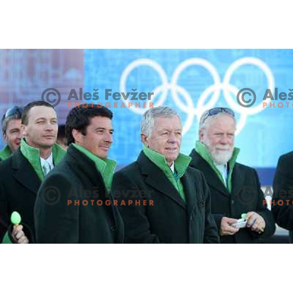 Primoz Vrhovnik, Tone Vogrinec and Jaro Kalan during official ceremony "Raising the flag" in Olympic village at 2010 Winter Olympic games in Vancouver, Canada 9.2.2010 