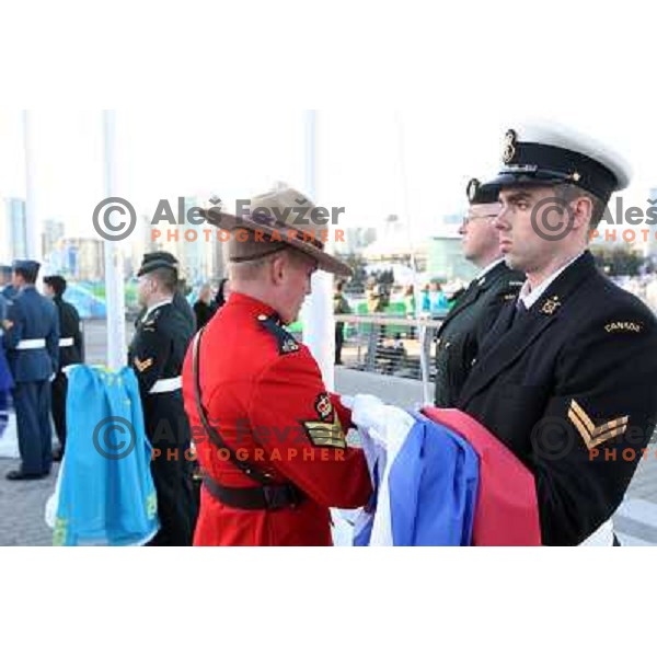  during official ceremony "Raising the flag" in Olympic village at 2010 Winter Olympic games in Vancouver, Canada 9.2.2010 