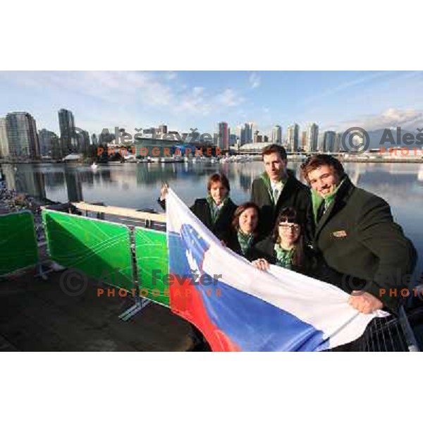 Slovenia athletes during official ceremony "Raising the flag" in Olympic village at 2010 Winter Olympic games in Vancouver, Canada 9.2.2010 