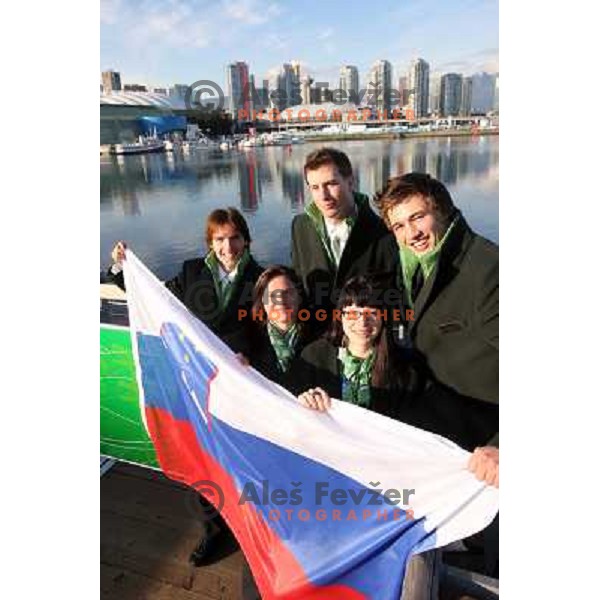 Gregor Urbas, Rok Rogelj, Filip Flisar, Sasa Faric during official ceremony "Raising the flag" in Olympic village at 2010 Winter Olympic games in Vancouver, Canada 9.2.2010 