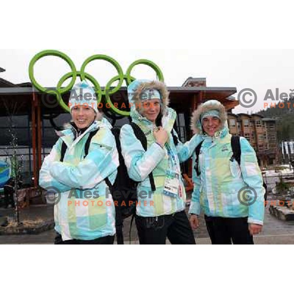 Vesna Fabjan, Katja Visnar, Barbara Jezersek in Whistler Olympic Village during Winter Olympic Games Vancouver 10.2. 2010 