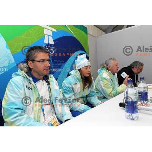 Dr. Matjaz Turel, Tina Maze,Tone Vogrinec during OKS press conference in Whistler Olympic village, 2010 Winter olympic games Vancouver, Canada 11.2.2010 