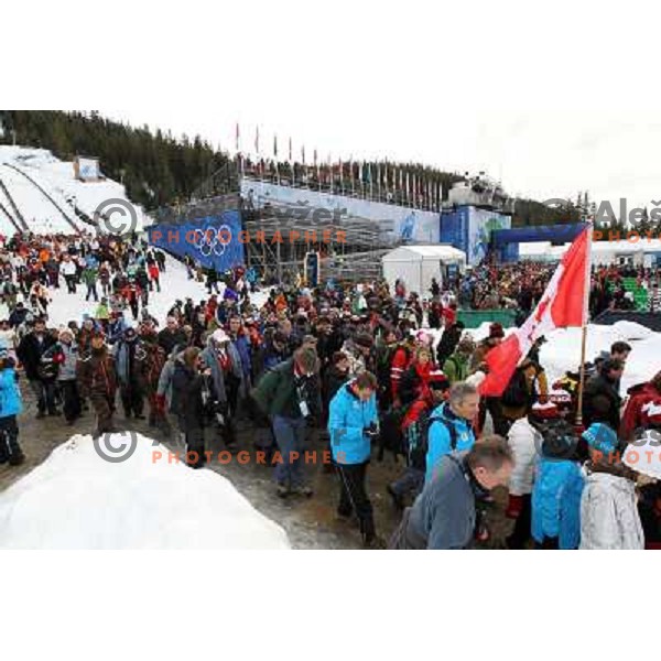 Crowds leavingafter ski jumping at Normal Hill held in Whistler Olympic park, 2010 Winter Olympic games Vancouver, Canada 12.2.2010 