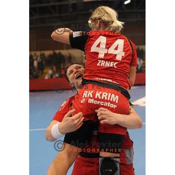 Dragana Cvijic and Maja Zrnec at handball game, Krim Mercator - HCL Leipzig, played in Champions league, Ljubljana, 13.01.2010, Krim Mercator won 32:26 