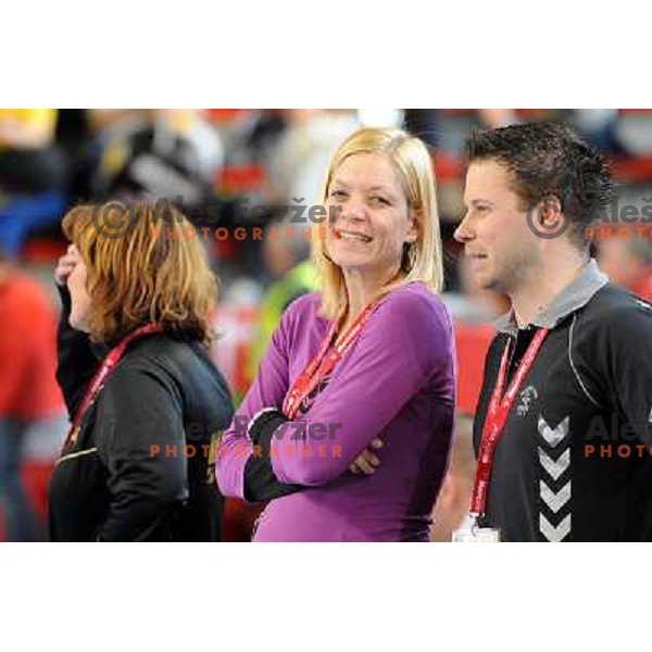 Marta Bon, Spela Cerar, Uros Bregar at handball game, Krim Mercator - HCL Leipzig, played in Champions league, Ljubljana, 13.01.2010, Krim Mercator won 32:26 