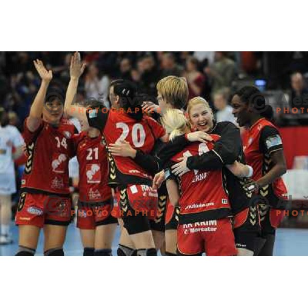 Krim players victory celebrations at handball game, Krim Mercator - HCL Leipzig, played in Champions league, Ljubljana, 13.01.2010, Krim Mercator won 32:26 