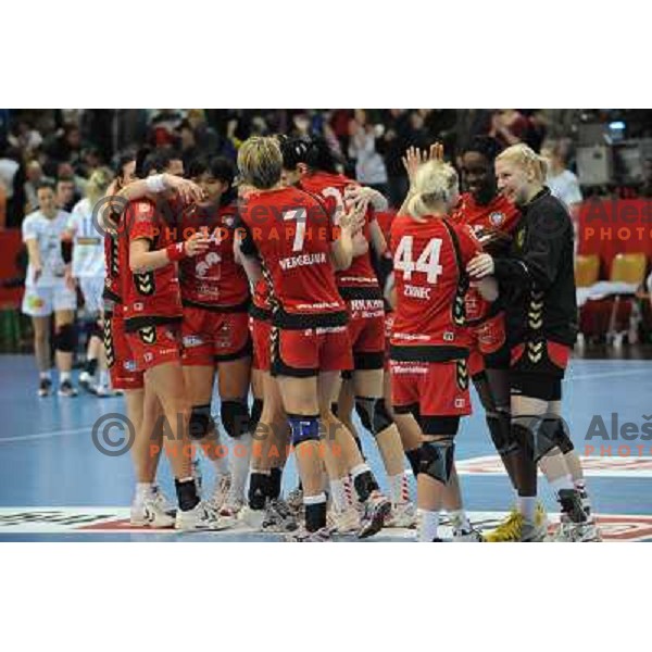 Krim players victory celebrations at handball game, Krim Mercator - HCL Leipzig, played in Champions league, Ljubljana, 13.01.2010, Krim Mercator won 32:26 